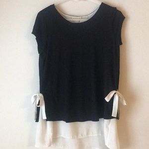 Layered Black and White Side Tie Tee